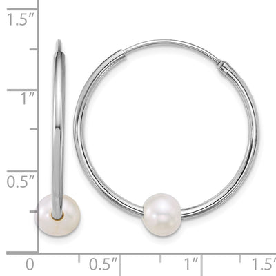 Sterling Silver Rhodium-plated Semi-Round White Freshwater Cultured Pearl Endless Hoop Earrings, 27.5 x 26.5mm