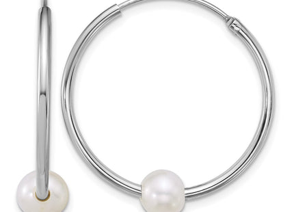 Sterling silver pearl hoop earrings