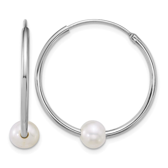 Sterling silver pearl hoop earrings