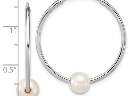 Sterling Silver Rhodium-plated 7- Semi-Round White Freshwater Cultured Pearl Endless Hoop Earrings (Style QE18176)