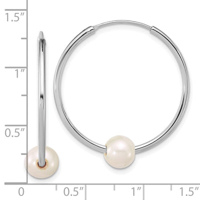 Sterling Silver Rhodium-plated Semi-Round White Freshwater Cultured Pearl Endless Hoop Earrings, 32.4 x 30mm