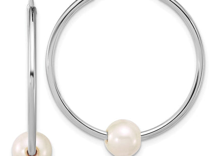 Sterling Silver Rhodium-plated 7- Semi-Round White Freshwater Cultured Pearl Endless Hoop Earrings (Style QE18176)