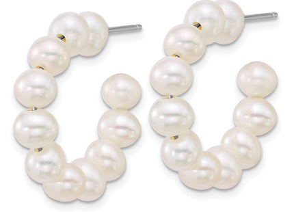 Sterling silver pearl hoop earrings, alternate view