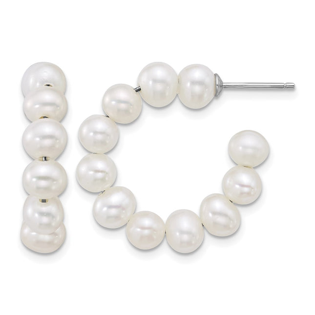 Sterling silver pearl hoop earrings