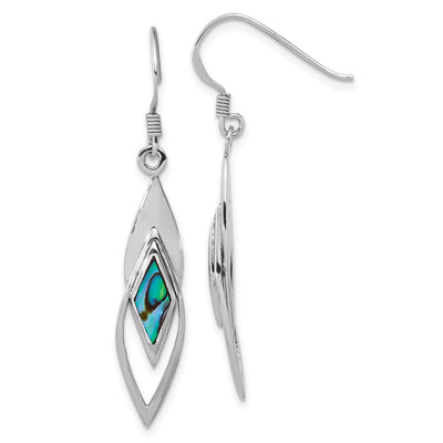 Sterling Silver Rhodium-plated Polished Abalone Fancy Dangle Shepherd Hook Earrings