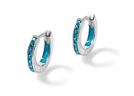 Sterling Silver Polished Blue CZ and Blue Enamel In and Out Hinged Round Hoop Earrings