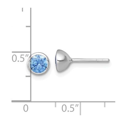 Sterling Silver Rhodium-plated Polished Blue CZ Stud Post Earrings