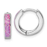 Sterling Silver Rhodium-plated Polished x Pink Lab Created Opal Hinged Hoop Earrings