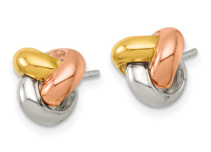Sterling Silver Gold-tone and Rose-tone Polished Love Knot Post Earrings (Style QE18205)