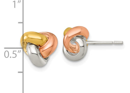 Sterling Silver Gold-tone and Rose-tone Polished Love Knot Post Earrings (Style QE18205)