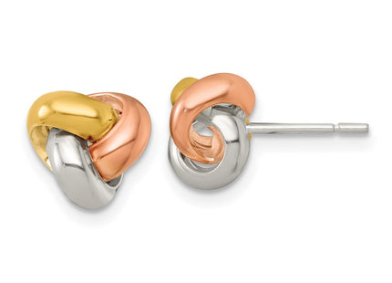 Sterling Silver Gold-tone and Rose-tone Polished Love Knot Post Earrings (Style QE18205)