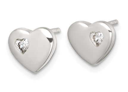 Sterling silver cubic zirconia heart earrings, alternate view