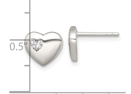 Sterling silver cubic zirconia heart earrings, another view