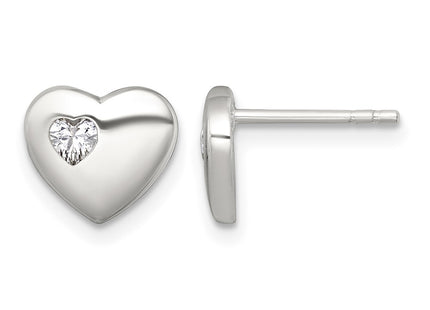 Sterling silver cubic zirconia heart earrings
