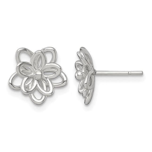 Sterling Silver Polished Flower Post Earrings, 11.3 x 10.4mm