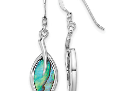 Sterling Silver Rhodium-plated Polished Abalone Leaf Dangle Shepherd Hook Earrings (Style QE18235)