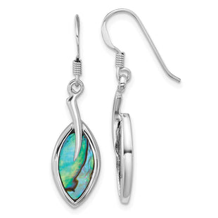Sterling Silver Rhodium-plated Polished Abalone Leaf Dangle Shepherd Hook Earrings (Style QE18235)