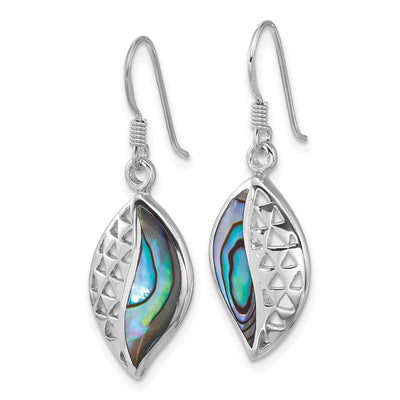 Sterling Silver Rhodium-plated Polished Abalone Leaf Dangle Shepherd Hook Earrings, 34.4 x 11.2mm