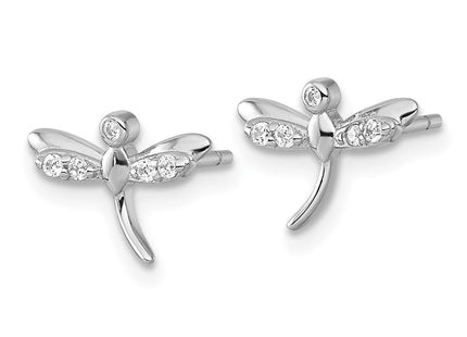 Sterling Silver Rhodium-plated Polished CZ Dragonfly Post Earrings (Style QE18240)