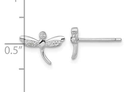 Sterling Silver Rhodium-plated Polished CZ Dragonfly Post Earrings (Style QE18240)