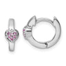 Sterling Silver Rhodium-plated Polished Pink CZ Heart x Hinged Hoop Earrings