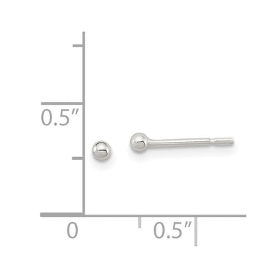 Sterling Silver Polished Ball Earrings, 2 x 2mm