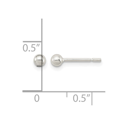 Sterling Silver Polished Ball Earrings, 3 x 3mm