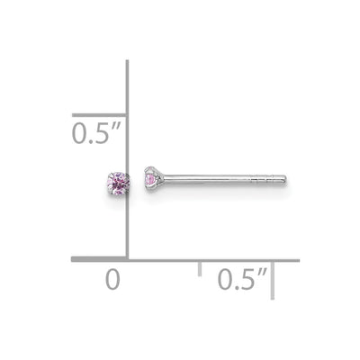 Sterling Silver Madi K Rhodium-plated Pink CZ Childrens Stud Post Earrings