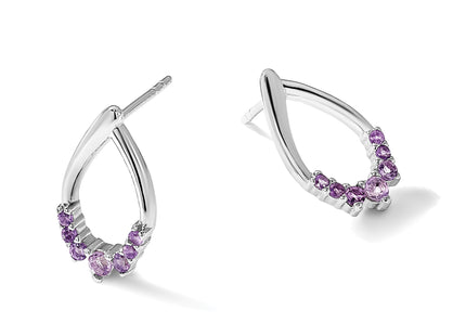 Sterling Silver Rhodium-plated Polished Amethyst Teardrop Post Earrings