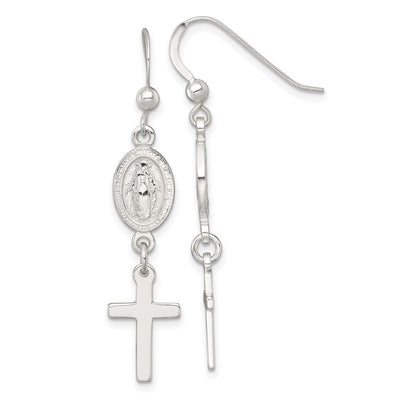 Sterling silver miraculous medal drop earrings