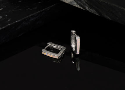 Sterling Silver Rhodium-plated Polished Lab Created Opal Square Hinged Hoop Earrings