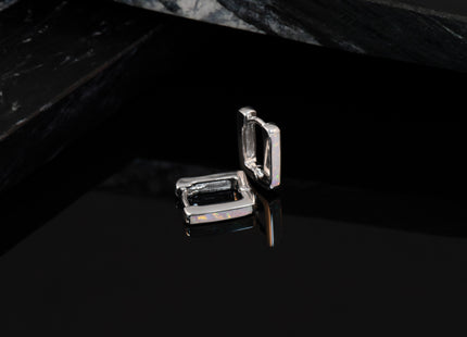 Sterling Silver Rhodium-plated Polished Lab Created Opal Square Hinged Hoop Earrings