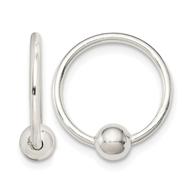 Sterling Silver Bead Endless Hoop Earrings, 15 x 4.75mm