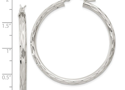 Sterling Silver Diamond-cut Satin Hoop Earrings (Style QE1968)