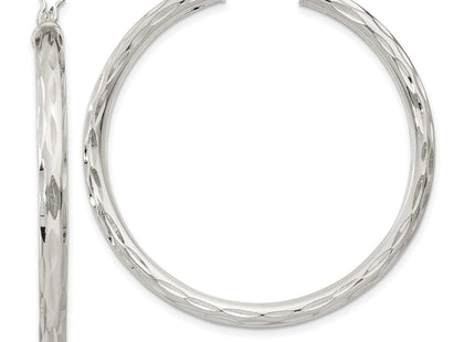 Sterling Silver Diamond-cut Satin Hoop Earrings (Style QE1968)