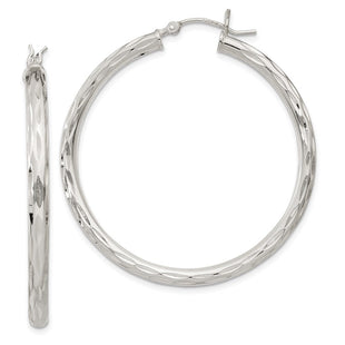 Sterling Silver Diamond-cut Satin Hoop Earrings (Style QE1968)