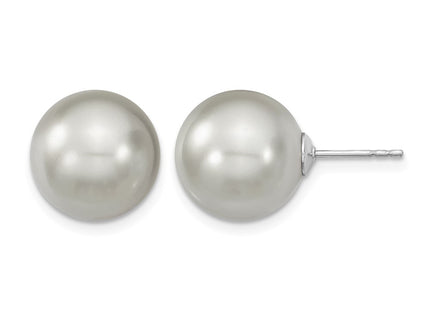 Majestik Sterling Silver Rhodium-plated Grey Imitation Shell Pearl Stud Earrings