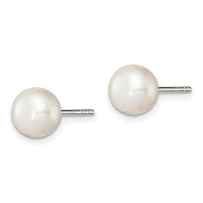 Sterling Silver White FW Cultured Pearl Button Earrings, 7 to 7.5 x 7 to 7.5mm