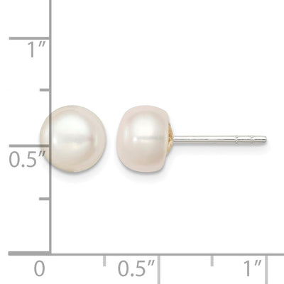Sterling Silver White FW Cultured Pearl Button Earrings, 7 to 7.5 x 7 to 7.5mm