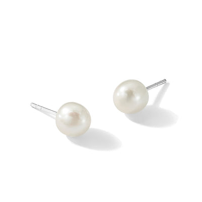 Sterling Silver White FW Cultured Pearl Button Earrings, 7 to 7.5 x 7 to 7.5mm