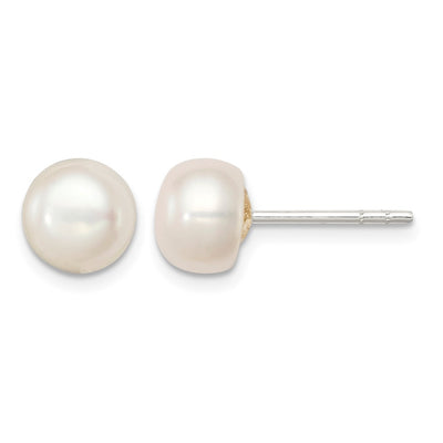 Sterling Silver White FW Cultured Pearl Button Earrings, 7 to 7.5 x 7 to 7.5mm