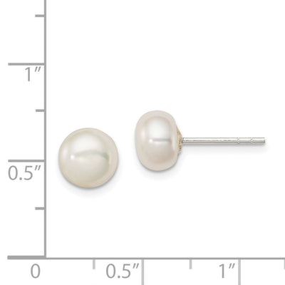 Sterling Silver White FW Cultured Pearl Button Earrings, 7 to 8 x 7 to 8mm