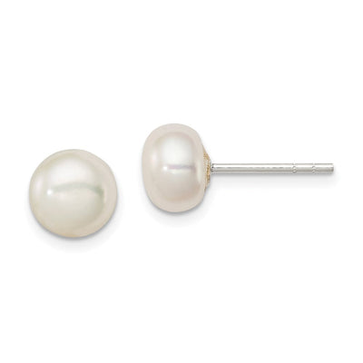 Sterling Silver White FW Cultured Pearl Button Earrings, 7 to 8 x 7 to 8mm