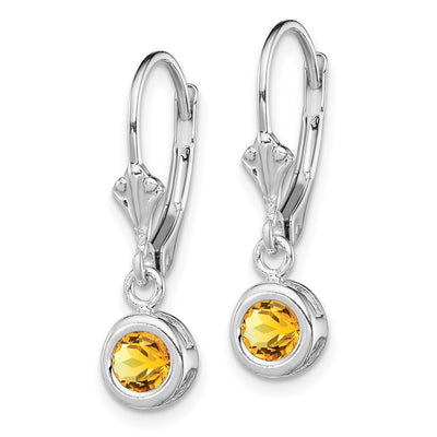 Sterling Silver Rhodium Plated Round Citrine Leverback Earrings, 26 x 6mm