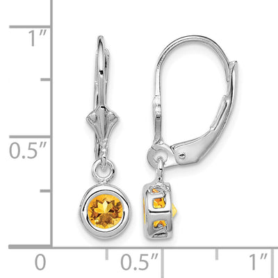 Sterling Silver Rhodium Plated Round Citrine Leverback Earrings, 26 x 6mm