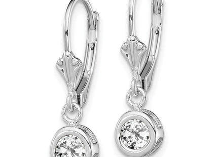 Sterling Silver Rhodium Plated Round CZ Leverback Earrings (Style QE2040CZ)