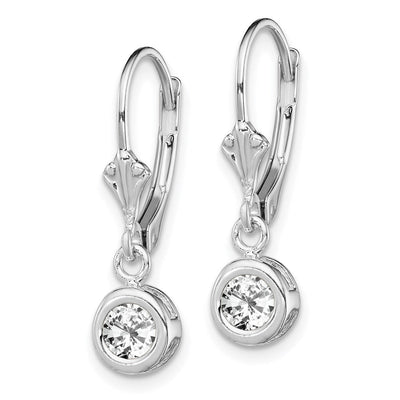 Sterling Silver Rhodium Plated Round CZ Leverback Earrings, 26 x 6mm