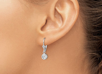 Sterling Silver Rhodium Plated Round CZ Leverback Earrings (Style QE2040CZ)