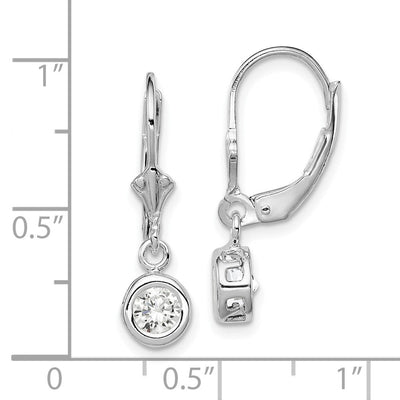 Sterling Silver Rhodium Plated Round CZ Leverback Earrings, 26 x 6mm