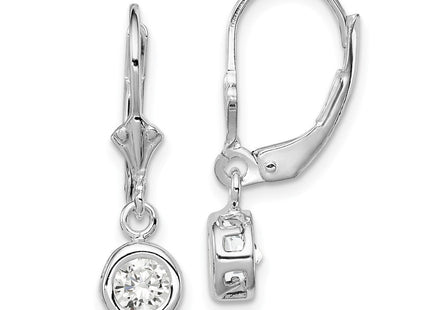 Sterling Silver Rhodium Plated Round CZ Leverback Earrings (Style QE2040CZ)